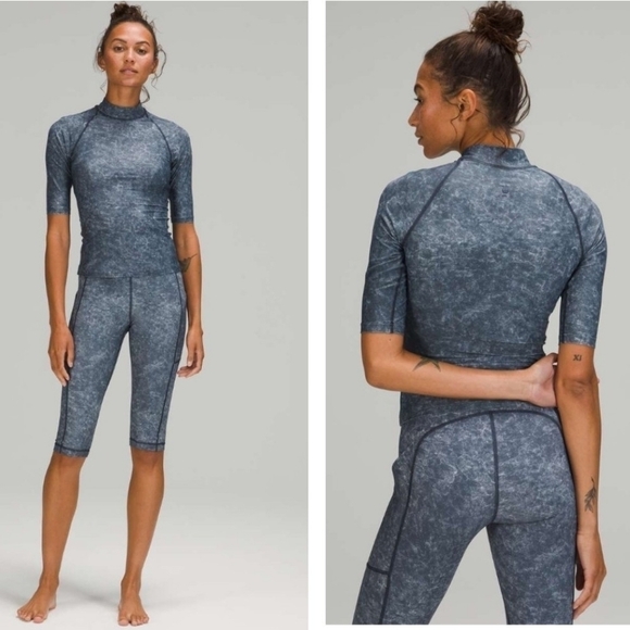 Lululemon Waterside UVP Short-Sleeve Rash Top Guard Denim Wash Blue Multi XXS - Picture 16 of 16
